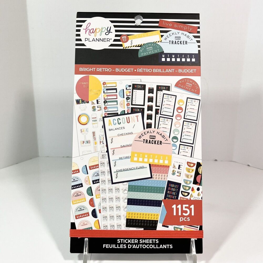 Happy Planner Value Pack Stickers, Bright Retro - Budget, 1151 Pieces
